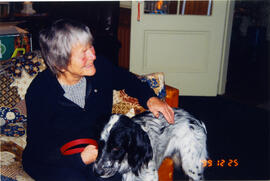 Photograph of Elisabeth Mann Borgese and her dog