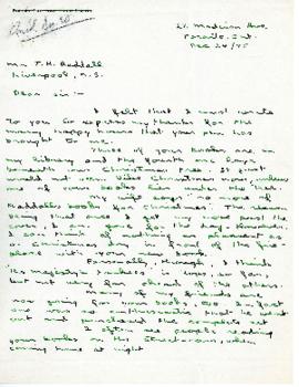 Correspondence between Thomas Head Raddall and Warren G. Harding
