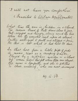 I will not leave you comfortless (inscribed to Wilson MacDonald) : [manuscript]