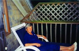 Photograph of Elisabeth Mann Borgese on her deck
