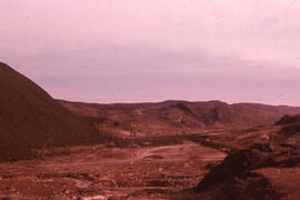 Photograph of slag heaps and roast beds at the Coniston site, near Sudbury, Ontario