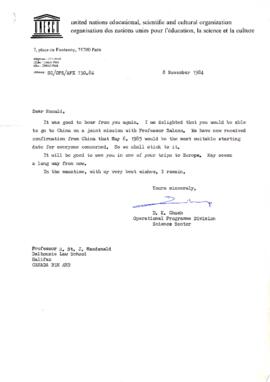 Ronald St. John Macdonald's correspondence regarding the UNESCO mission to develop a internationa...