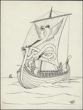 Preliminary drawing for the illustration facing page 44 of the first edition of the Markland Saga...