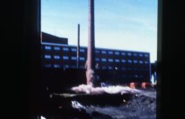 Photograph of construction of the Tupper Building, view from inside the building