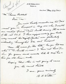 Correspondence between Thomas Head Raddall and A. H. Walton