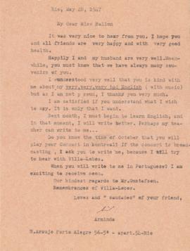 Letter from Arminda Villa-Lobos to Ellen Ballon
