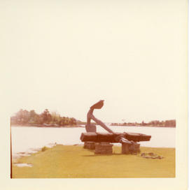 Photograph of the anchor mounted at the waterside in Little Harbor, New Hampshire