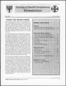 Faculty of Health Professions Newsletter, Volume 12, Number 1, Fall 2002