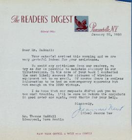 Correspondence between Thomas Head Raddall and Readers Digest