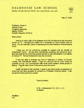 Ronald St. John Macdonald's correspondence with James Li