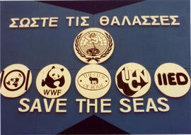 Photograph of a sign at a Hellenic Marine Environment Protection Association (HELMEPA) event