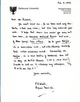 Correspondence between Thomas Head Raddall and Peter B. Waite