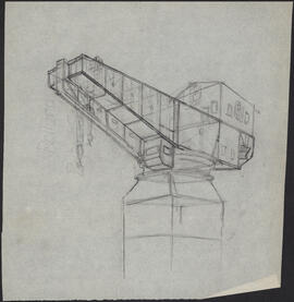 Pencil drawing by Donald Cameron Mackay of a detailed container pier crane