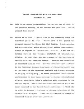 Transcript of Ronald St. John Macdonald's Second Conversation with Professor Wang Tieya