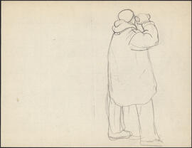 Charcoal study sketch by Donald Cameron Mackay of a naval officer holding binoculars