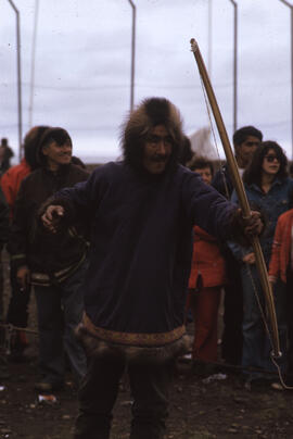 Photograph of an Innu archer at the 1974 Northern Games, Tuktoyaktuk, Northwest Territories