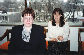 Photograph of two unidentified women in the Killam Memorial Library staff lounge