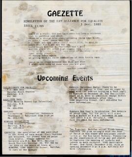 Gaezette : newsletter of the Gay Alliance for Equality, issue 11, 1985