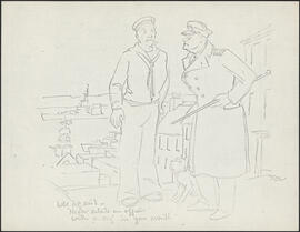 Facsimile of a pencil sketch by Donald Cameron Mackay of an officer angered by a sailor