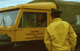 Photograph of a man in a truck in Frobisher Bay, Northwest Territories