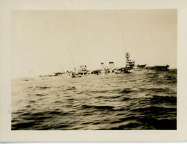 Photograph of several ships in convoy formation, North Atlantic, First World War
