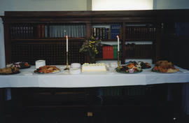 Photograph of the refreshment table at Patricia Lutley's retirement party in University Hall