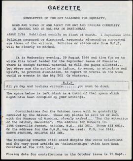 Gaezette : newsletter of the Gay Alliance for Equality, issue 2, 1984