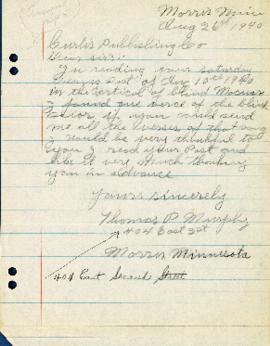 Correspondence between Thomas Head Raddall and Thomas P. Murphy