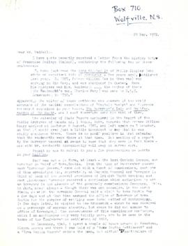 Correspondence between Thomas Head Raddall and Conrad P. Wright