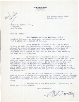 Correspondence between Thomas Head Raddall and Dr. W. W. Woodbury