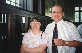 Photograph of Janice Slauenwhite and Bill Slauenwhite at Patricia Lutley's retirement party