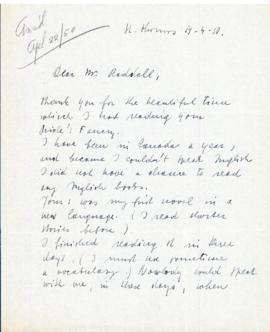 Correspondence between Thomas Head Raddall and J. W. Varuska-Miloner