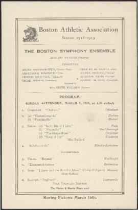 Boston Athletic Association, season 1918-1919 : The Boston Symphony Ensemble