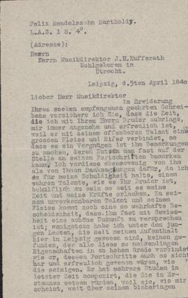 Transcription of a letter from Felix Mendelssohn Bartholdy to J.H. Kufferath