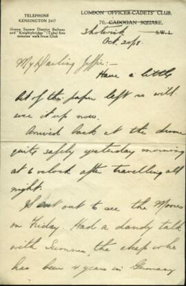 Letter from Captain Graham Roome to Annie Belle Hollett sent from Shotwick, Chester