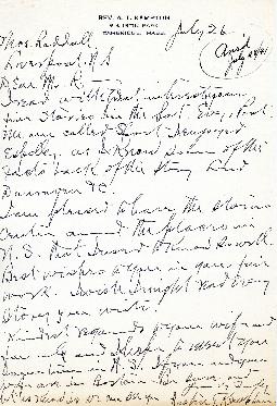 Correspondence between Thomas Head Raddall and Rev. A. T. Kempton