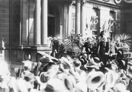 Photograph of a ceremony on the front steps on Halifax city hall