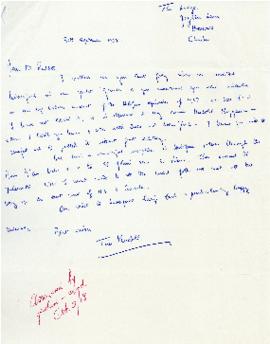 Correspondence between Thomas Head Raddall and Tim Kendall
