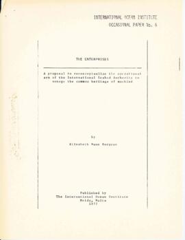 Papers written by Elisabeth Mann Borgese regarding and published by the International Ocean Insti...