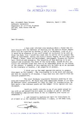 Letter from Gunter Pauli to Elisabeth Borgese requesting that she write the environment report fo...