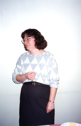 Item is a photograph of Janice Slauenwhite at the Killam Library