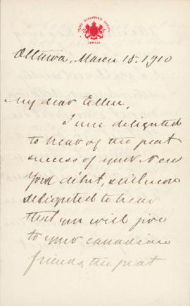Letter from Sir Wilfrid Laurier to Ellen Ballon