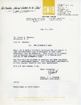 Correspondence between Thomas Head Raddall and the Canadian National Institute for the Blind