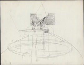 Charcoal and pencil study sketch by Donald Cameron Mackay of a turret gun on board an unidentifie...