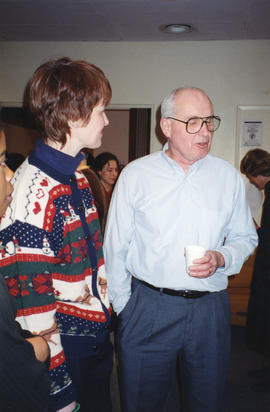 Photograph of Bill Birdsall at an event in the Killam Library staff lounge