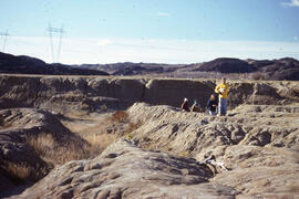 Photograph of four unidentified people at the Coniston site, near Sudbury, Ontario