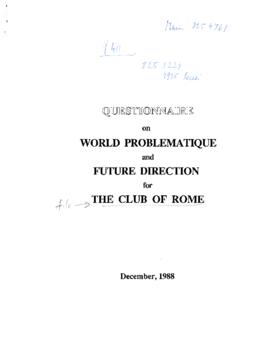 Questionnaire on world problematique and future direction for the Club of Rome