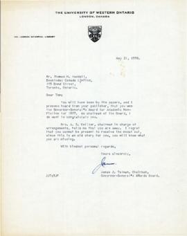 Correspondence between Thomas Head Raddall and James J. Talman