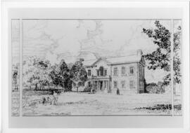 Photograph of a sketch of the Dalhousie University MacDonald Libray exterior