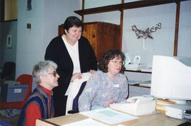 Photograph of Elaine Boychuk, Jo-Ann Riggs and Janice Slauenwhite in the Administration Office of...